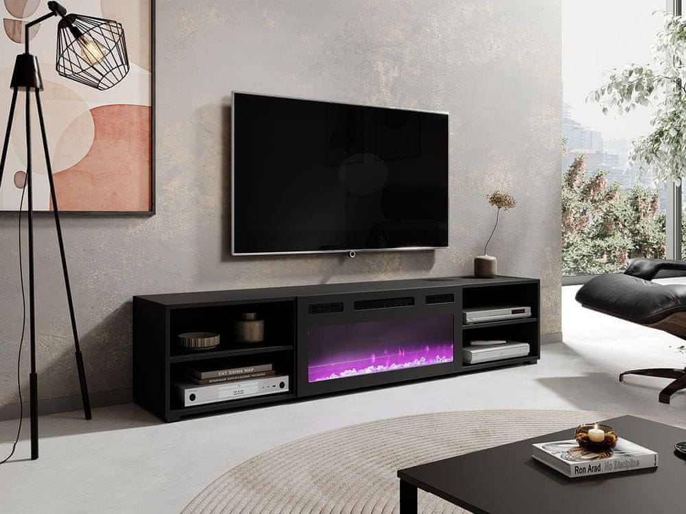 Veneti TV stolík s elektrickým krbom MALEN 1 - čierny / lesklý čierny